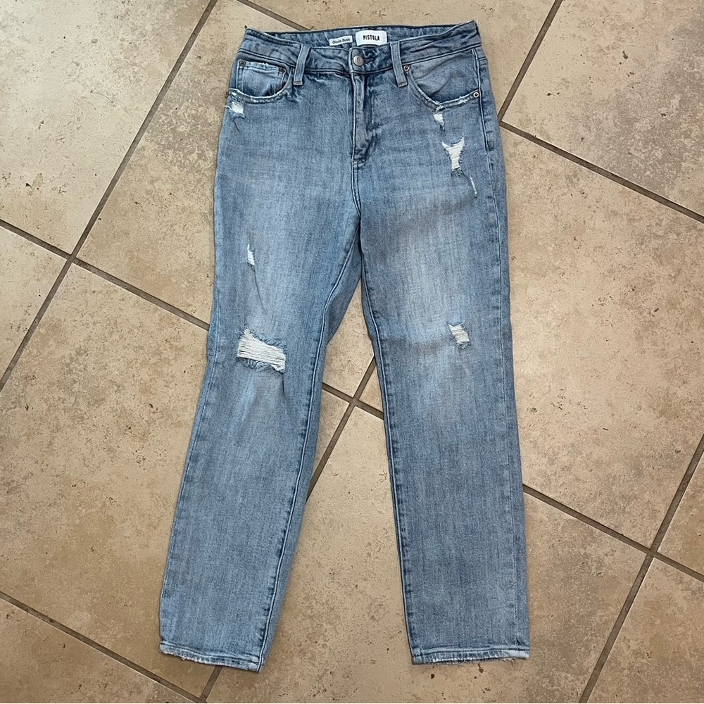 Pistola Straight Leg Jeans Size 26 Light Wash Mid Rise Y2K Distressed Denim - Picture 2 of 10